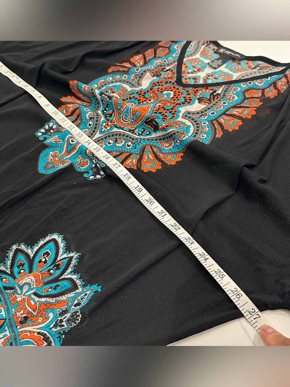 INC International Concepts Black Tunic Top with Turquoise & Orange Embroidery - Picture 8 of 10